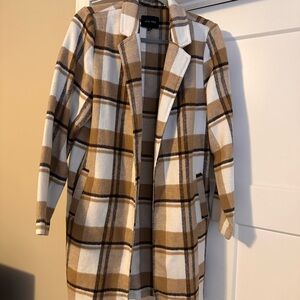 Love Tree Women's Tan and White Plaid Trench Coat
